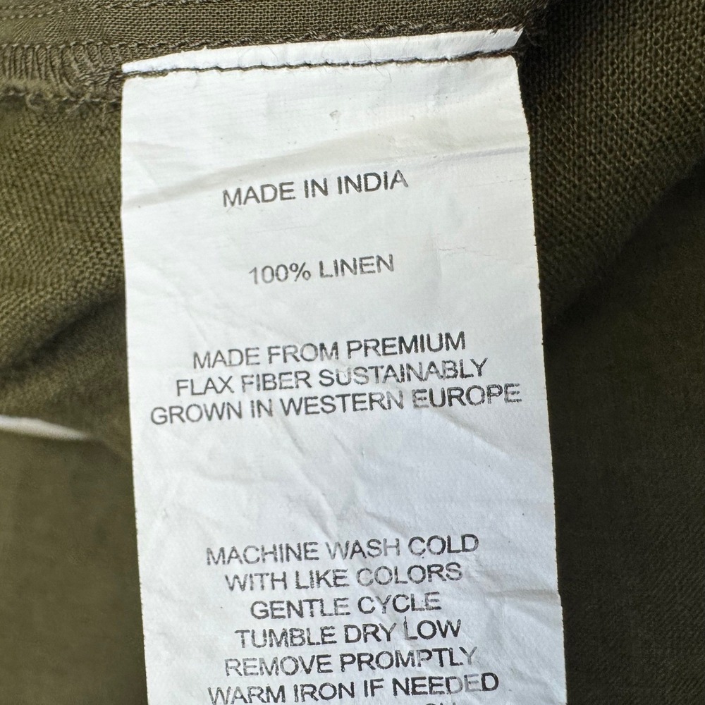 Quince Women Linen Pants M Medium Olive Green Elastic Waist Straight Leg - Picture 7 of 8